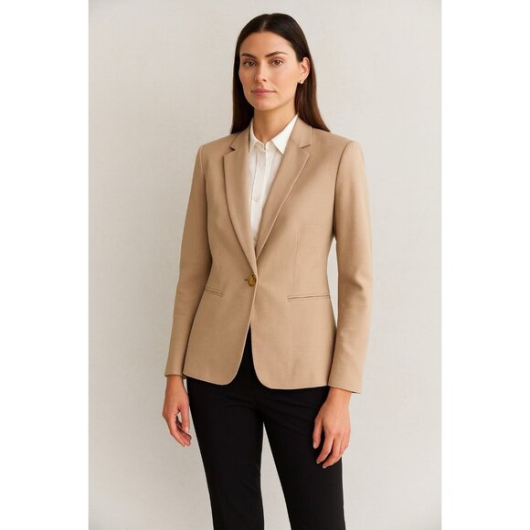 ANN TAYLOR jacket blazer linen blend one button career business pockets beige 6 - Picture 1 of 9